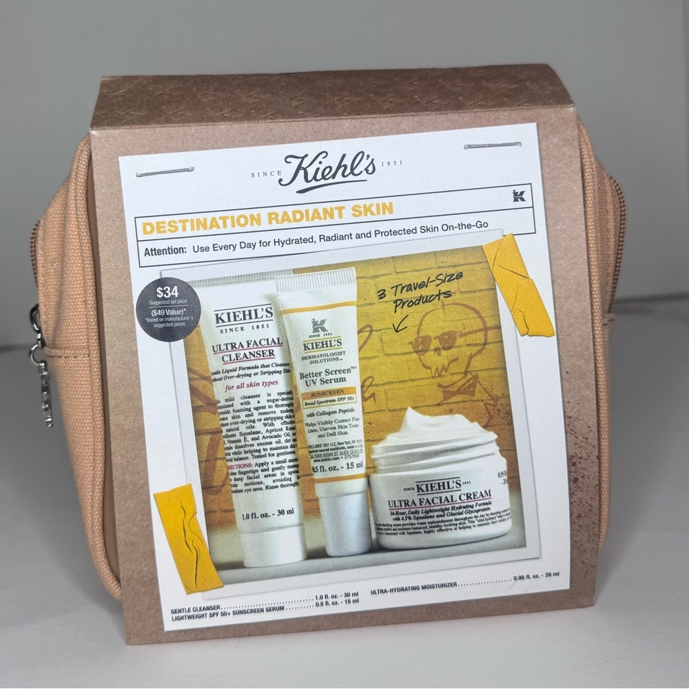 Kiehl's Destination Radiant Skin Travel Set New $49 value Ultra Facial and SPF